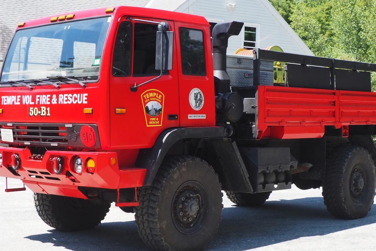 Brush Truck- 2004 Stewart & Stevens LMTV. Skid unit holds 220 gallons of water. Used for brush fires. Can carry 3 firefighters.